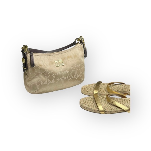 Coach ♕ Mia Lurex Signature C Top Handle Pouch Hobo Bag Handbag ♕ Light Khaki ♕ - Picture 15 of 16